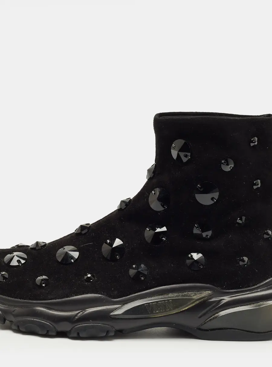 Valentino Black Suede Crystal Embellished High Top Sneakers Size 38.5
