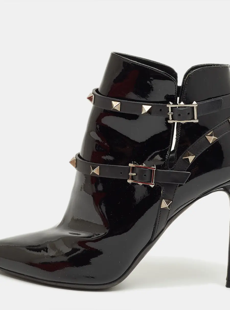 Valentino Black Patent Leather Rockstud Ankle Boots Size 39