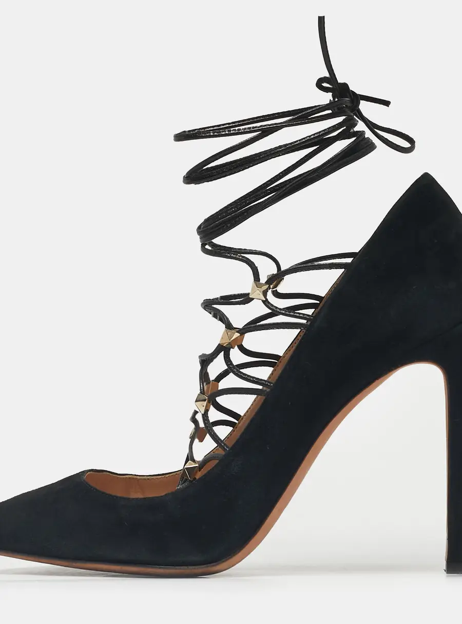 Valentino Black Leather and Suede Rockstud Lace Up Pumps Size 40
