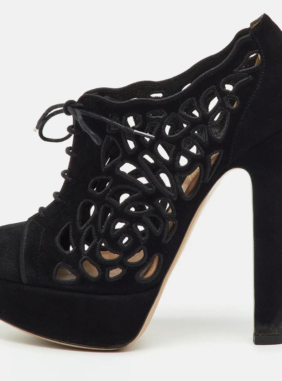 Valentino Black Suede Cut Out Lace Up Platform Booties Size 36