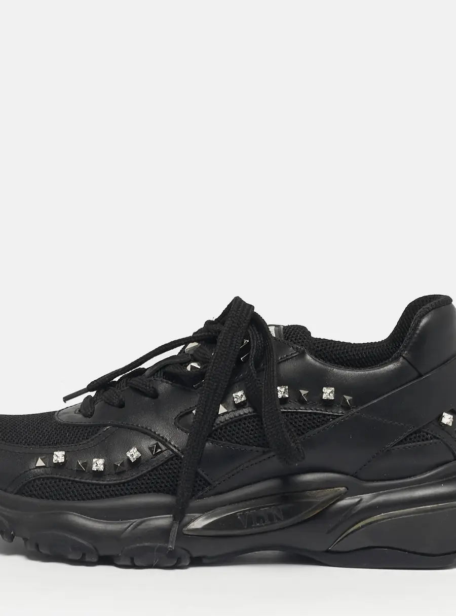 Valentino Bounce Size 36 Black Leather and Mesh Lace Up Sneakers
