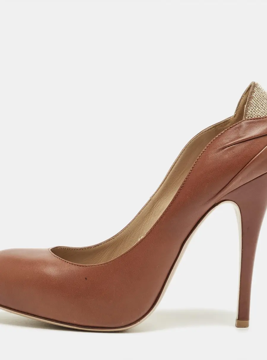 Valentino Brown Leather Round Toe Platform Pumps Size 39