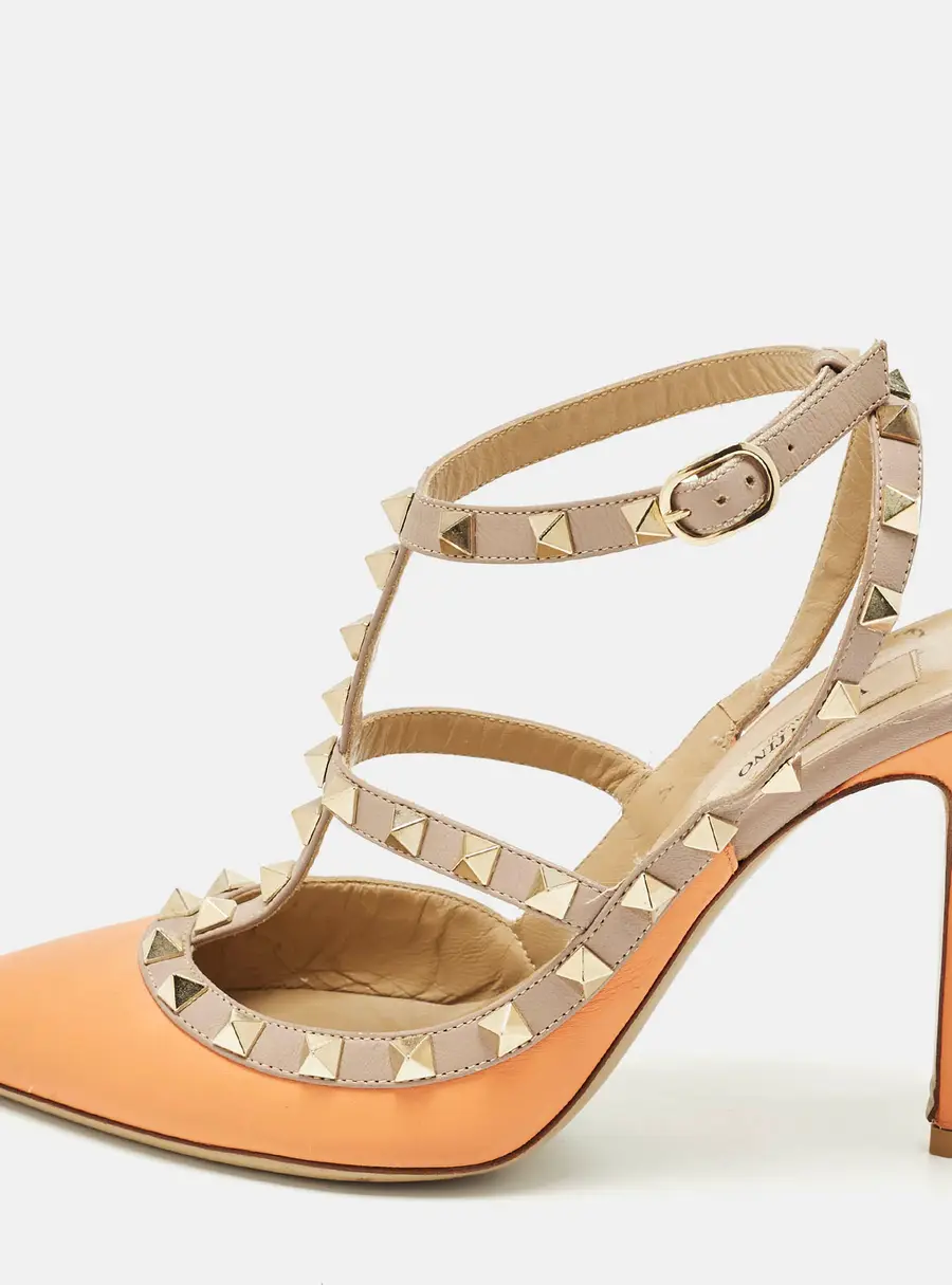 Valentino Rockstud Size 38.5 Beige/Orange Leather Pumps