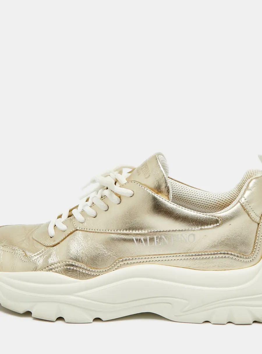 Valentino Bounce Size 39 Metallic Leather Low Top Sneakers