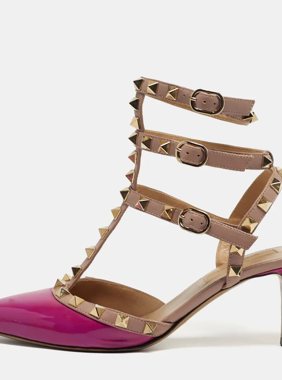 Valentino Rockstud Size 36 Purple Leather and Patent Leather Ankle Strap Pumps