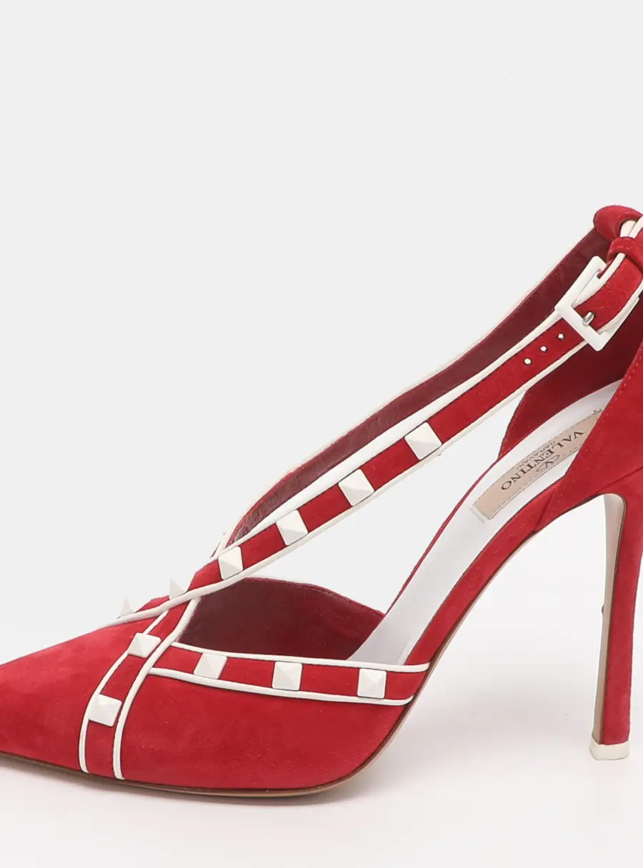 Valentino Rockstud Size 40 Red Suede Cross Strap Pumps