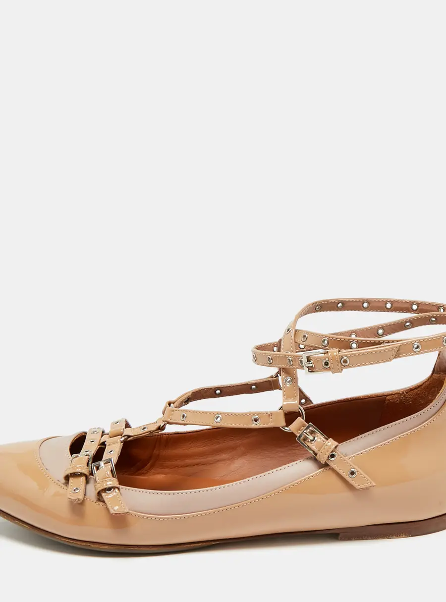Valentino Love Latch Size 38 Beige Leather and Patent Leather Ballet Flats