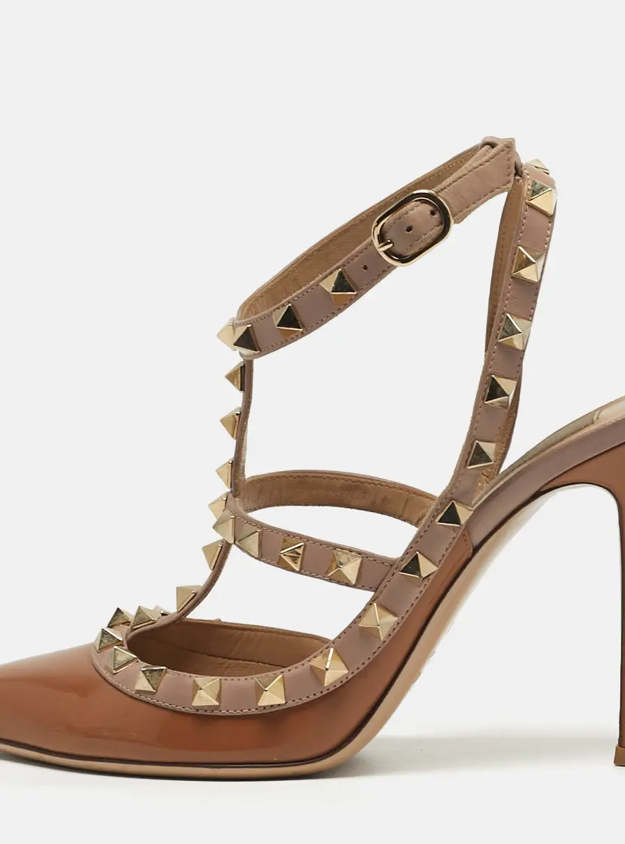 Valentino Rockstud Size 37.5 Brown Leather and Patent Leather Pumps