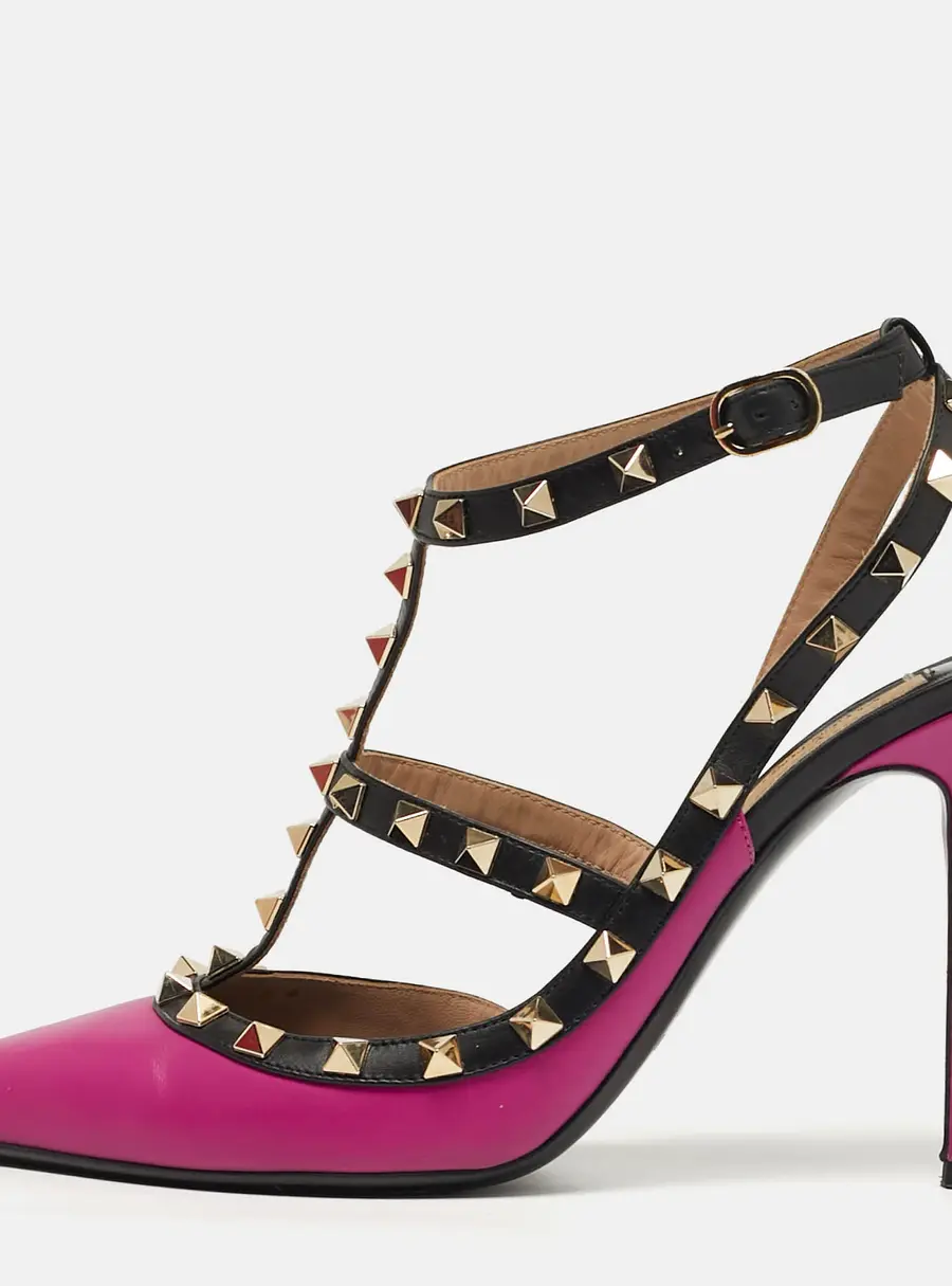 Valentino Rockstud Size 40.5 Purple/Black Leather Ankle Pumps