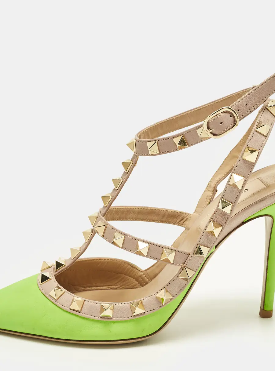 Valentino Rockstud Size 36.5 Green/Dusty Pink Leather Pumps
