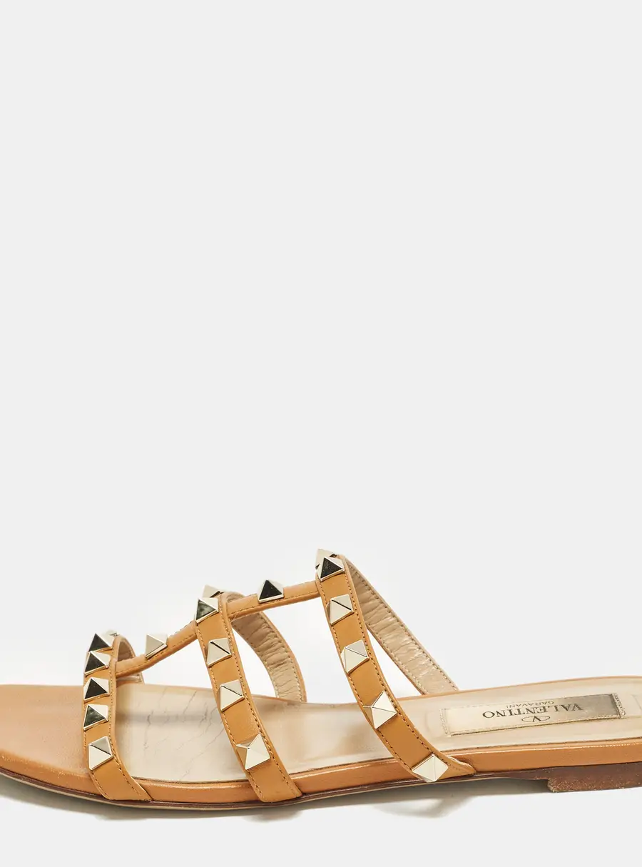 Valentino Rockstud Size 35 Brown Leather Flat Slide