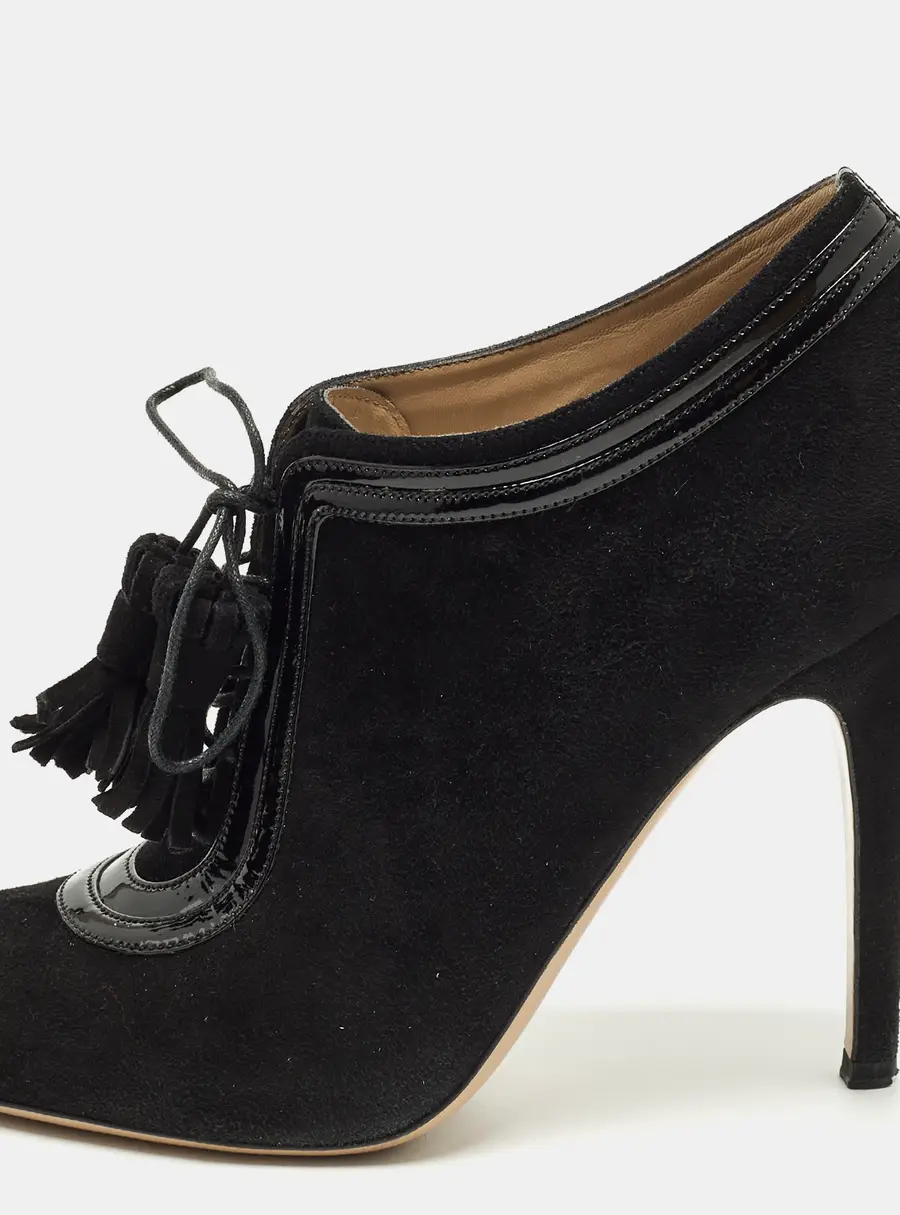 Valentino Size 38 Black Suede Lace Up Ankle Booties