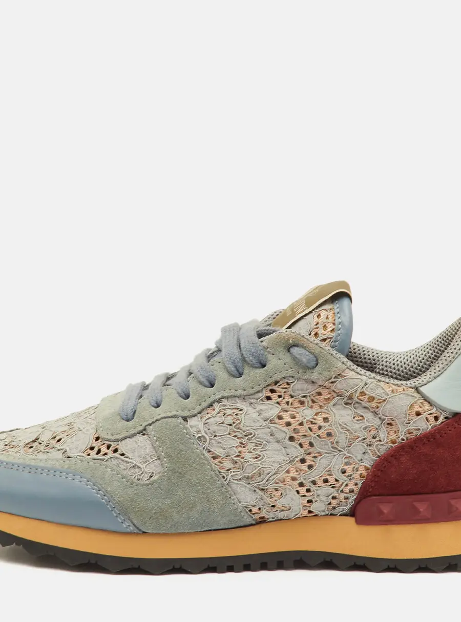 Valentino Rockrunner Size 36 Blue/Maroon Lace, Leather and Suede Low Top Sneakers