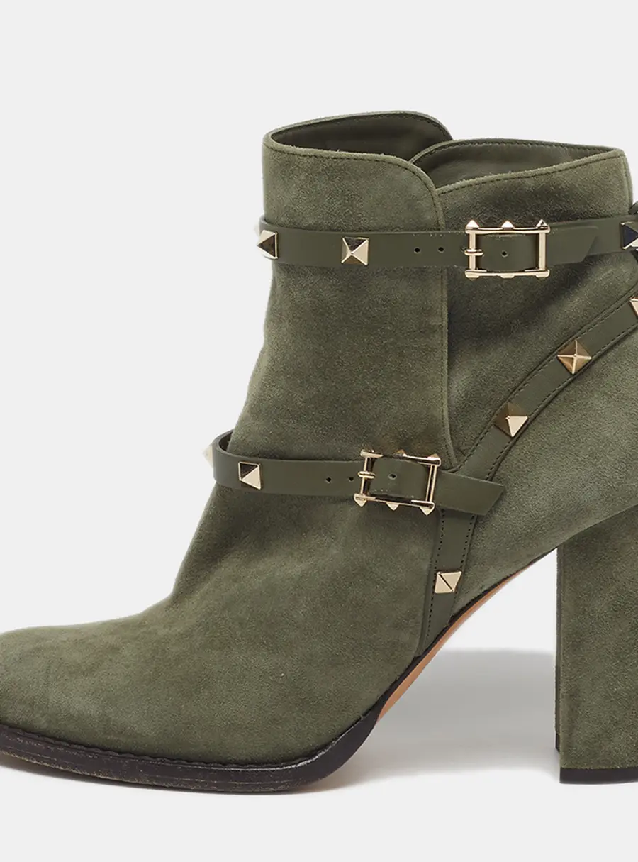 Valentino Rockstud Size 39 Green Leather and Suede Ankle Length Boots