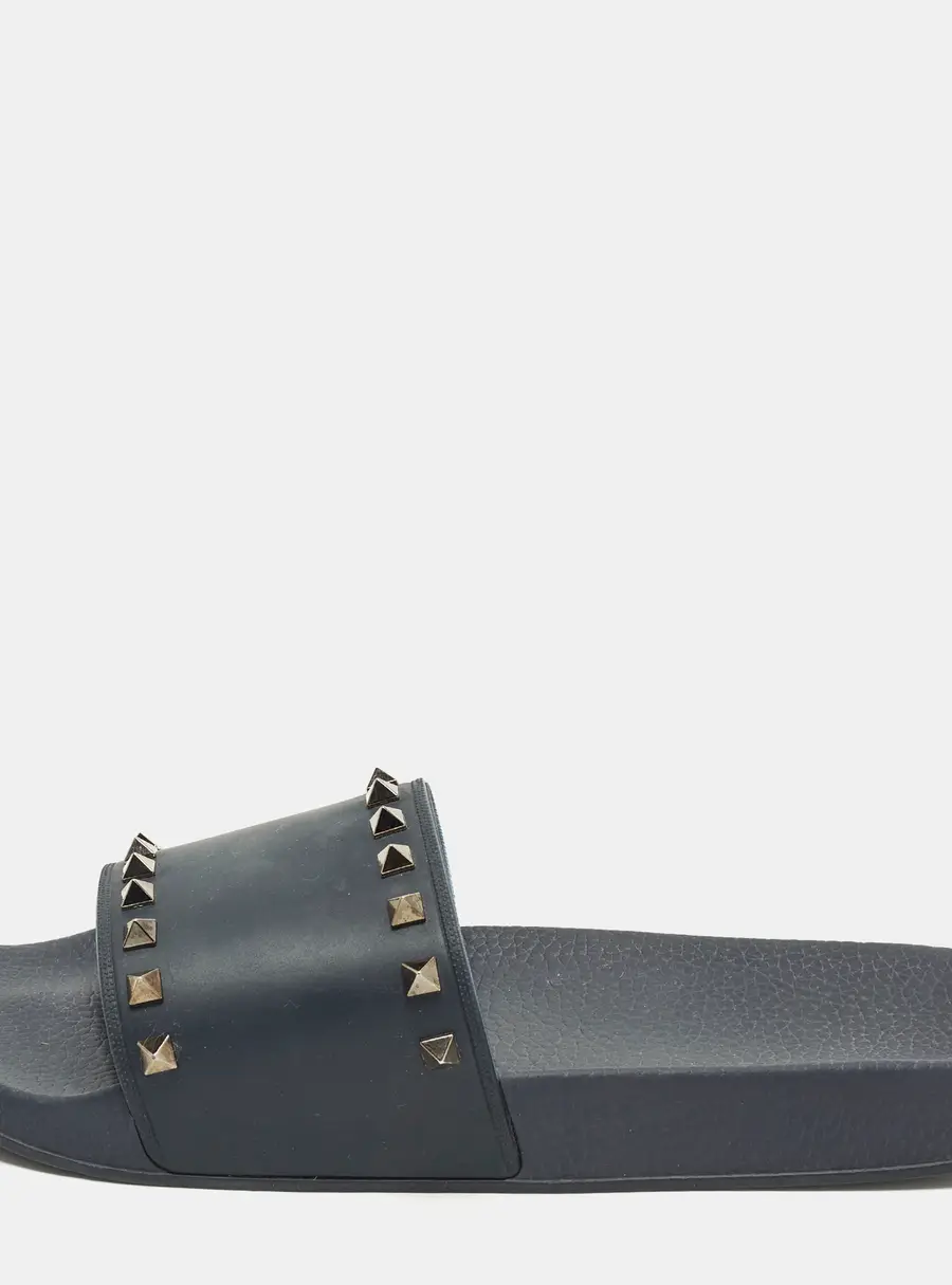 Valentino Rockstud Size 44 Navy Blue Rubber Flat Sandals