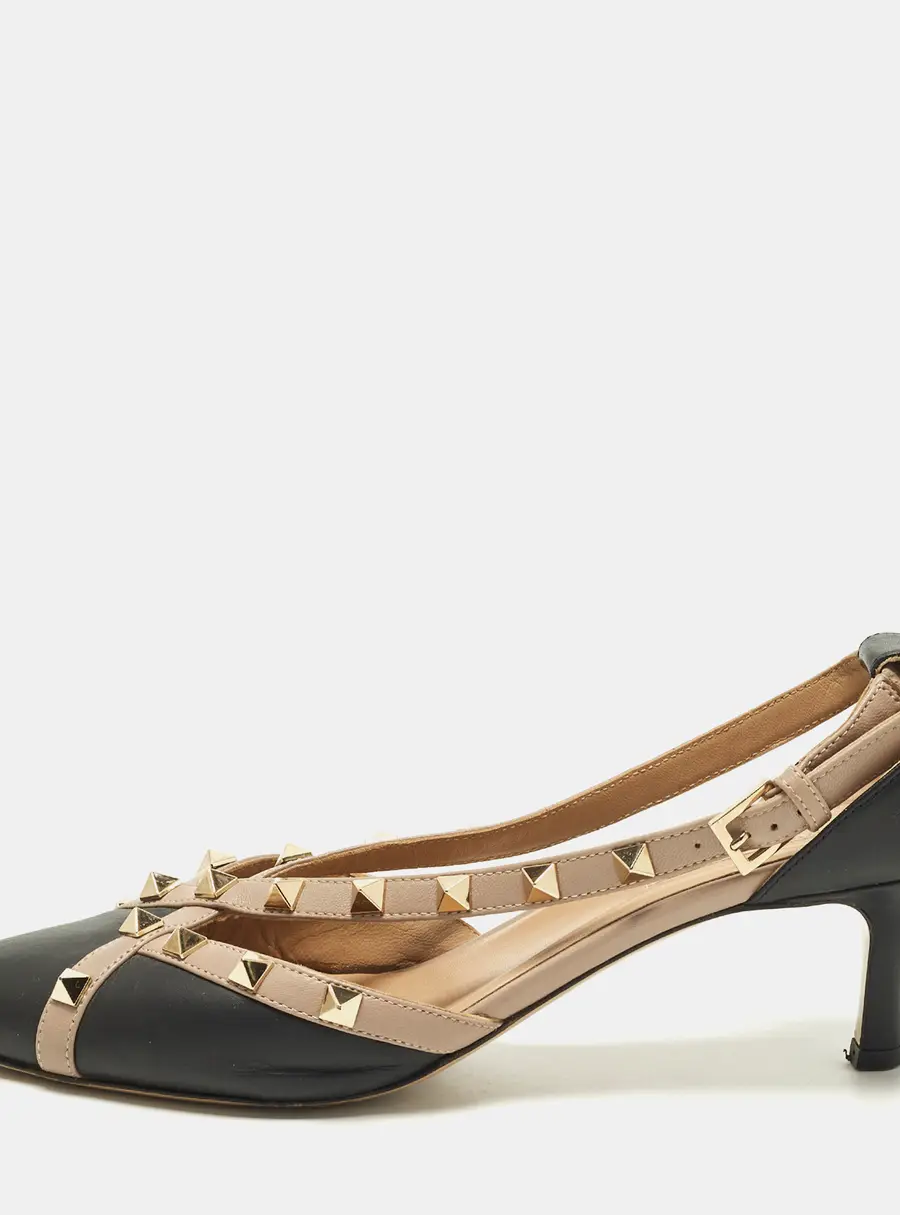 Valentino Rockstud Size 38.5 Black Leather Cross Strap Pumps