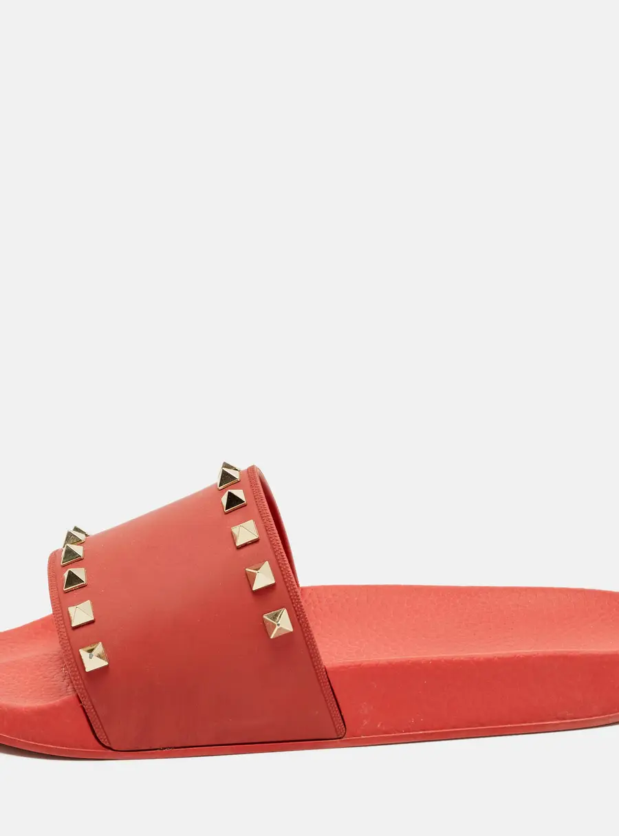 Valentino Rockstud Size 41 Red Rubber Flat Slide