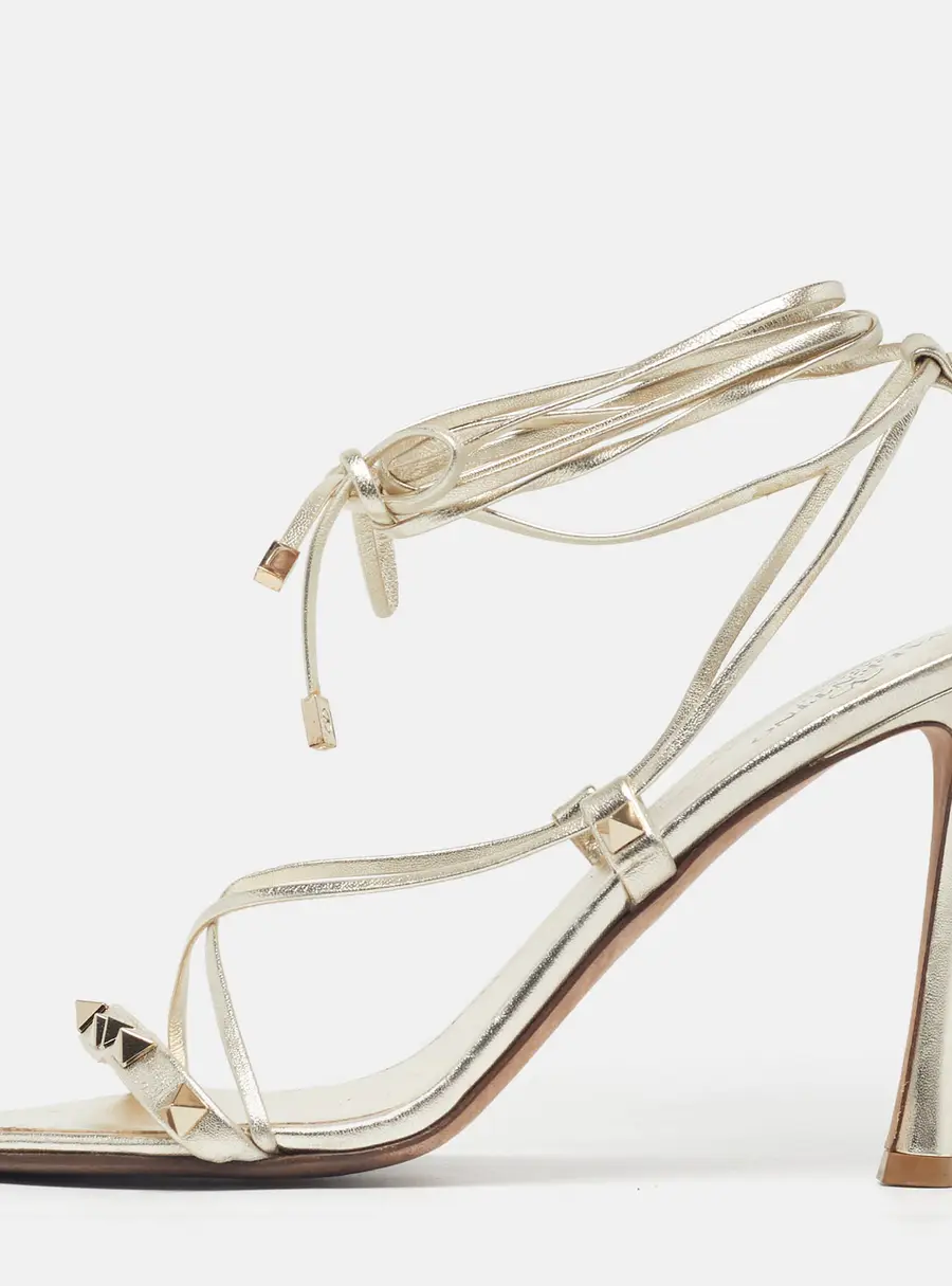Valentino Rockstud Size 41 Gold Leather Ankle Tie Sandals