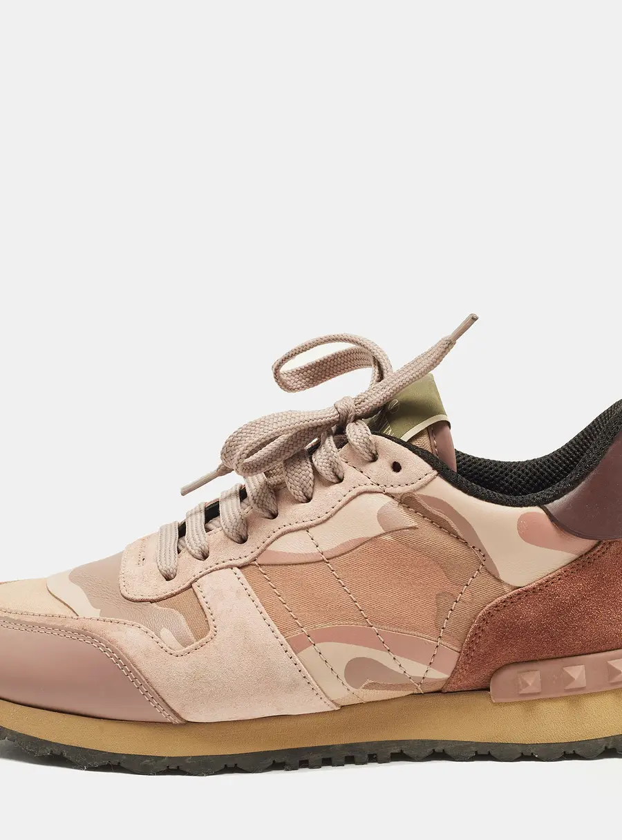 Valentino Rockrunner Size 38 Multicolor Camouflage Leather and Suede Lace Up Sneakers