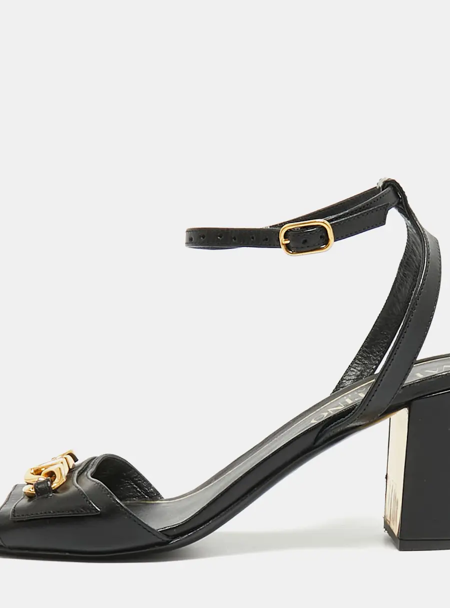 Valentino VLogo Size 38.5 Black Leather Ankle Strap Sandals