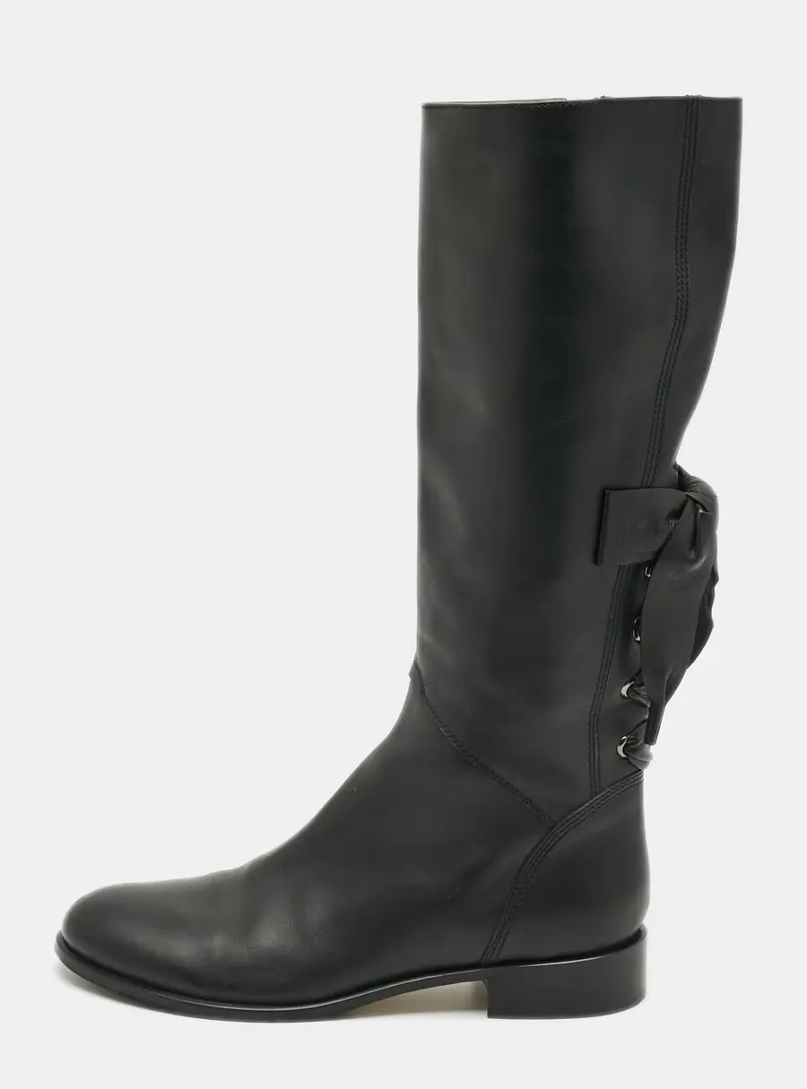 Valentino Size 41 Black Leather Knee Length Boots