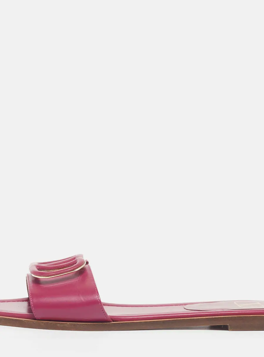 Valentino VLogo Size 37.5 Magenta Pink Leather Flat Slide Sandals