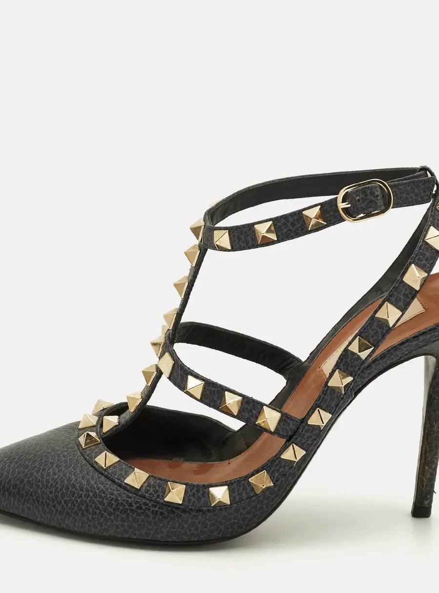 Valentino Rockstud Caged Size 37.5 Navy Blue Leather Pumps