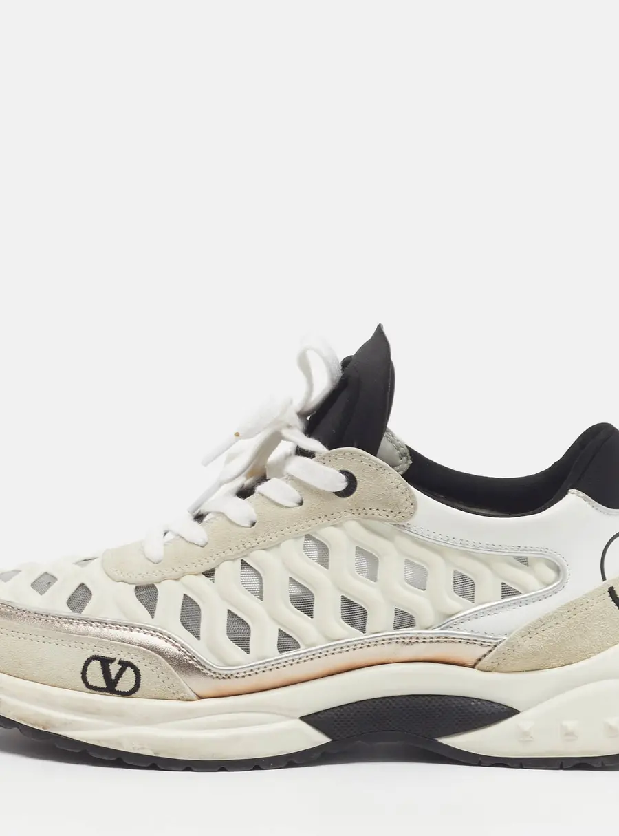 Valentino Go Runner Size 37 Grey/White Leather and Net and Suede Low Top Sneakers