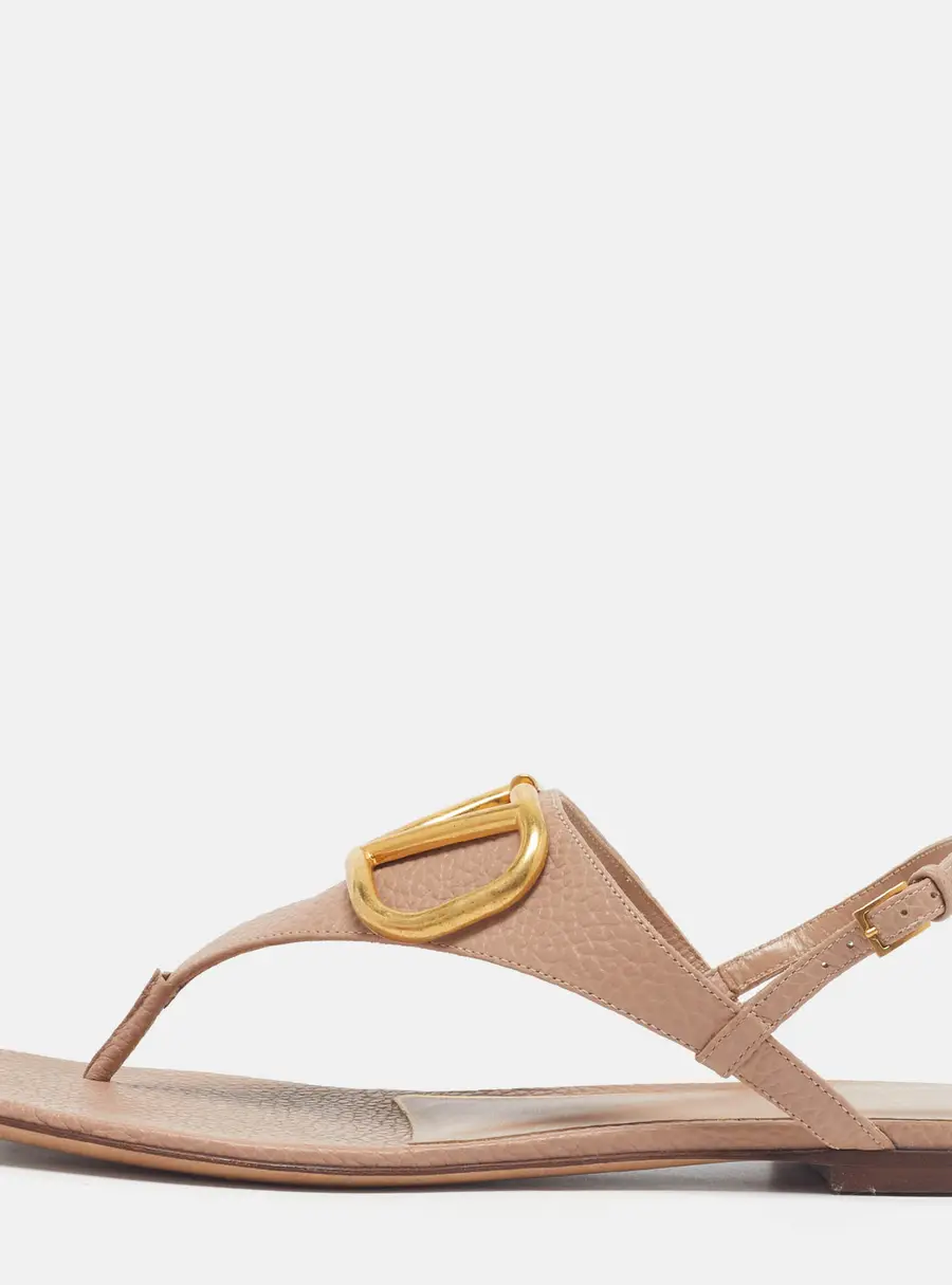 Valentino VLogo Size 37 Beige Leather Slingback Flats