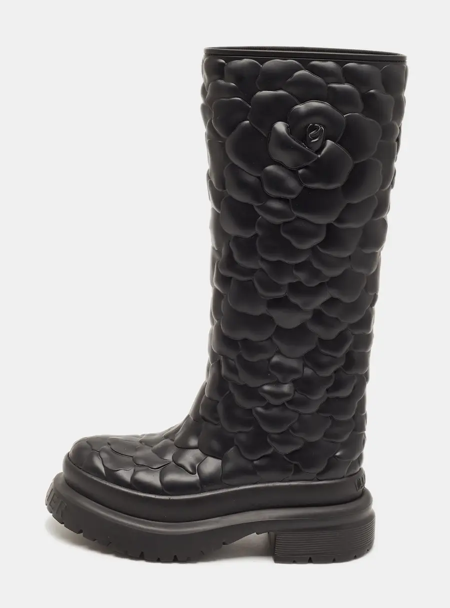 Valentino Rose Atelier Size 39 Black Rubber Knee Length Boots