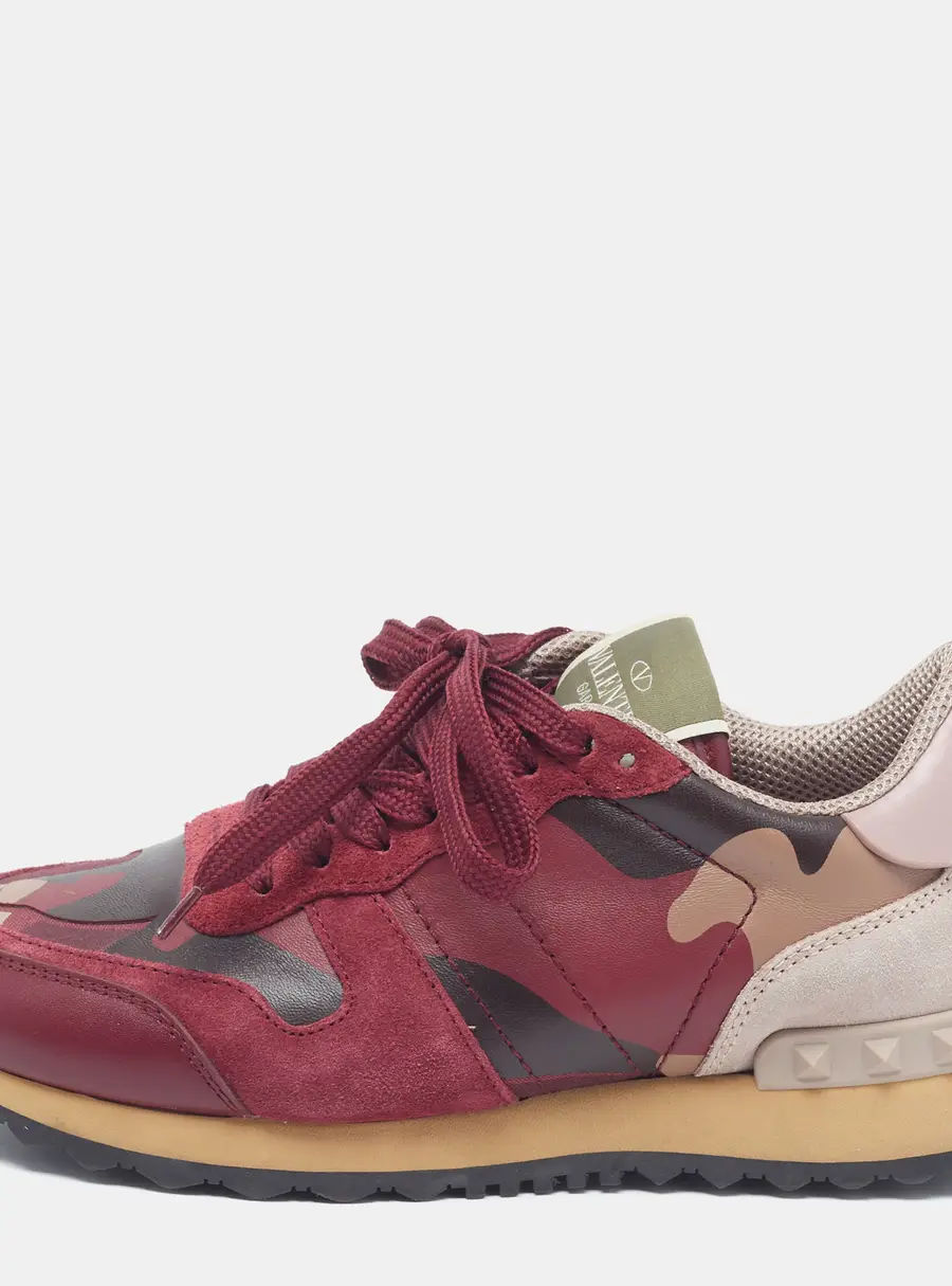 Valentino Rockrunner Size 35.5 Burgundy Leather and Suede Low Top Sneakers