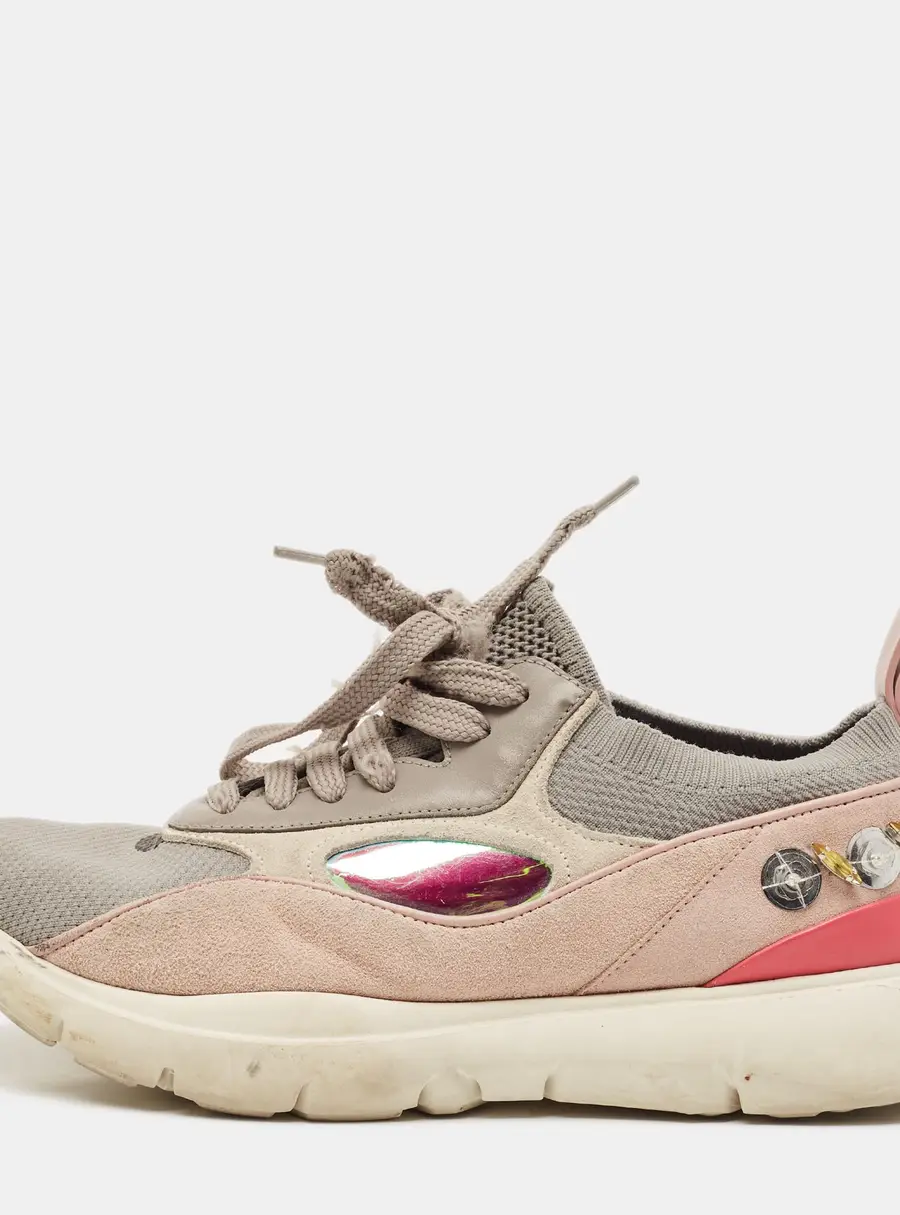 Valentino Size 36 Multicolor Knit Fabric and Suede Embellishment Low Top Sneakers