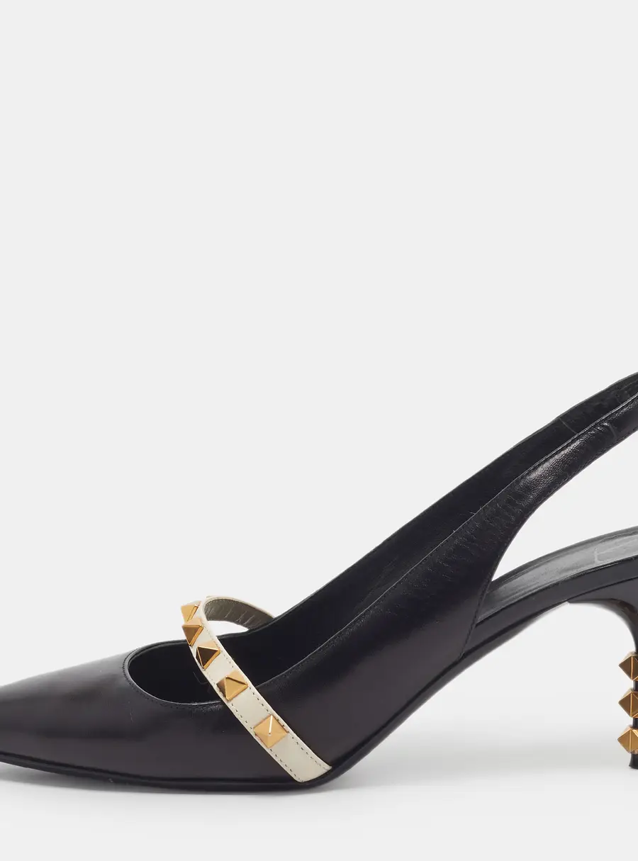 Valentino Rockstud Size 39.5 Black Leather Slingback Pumps
