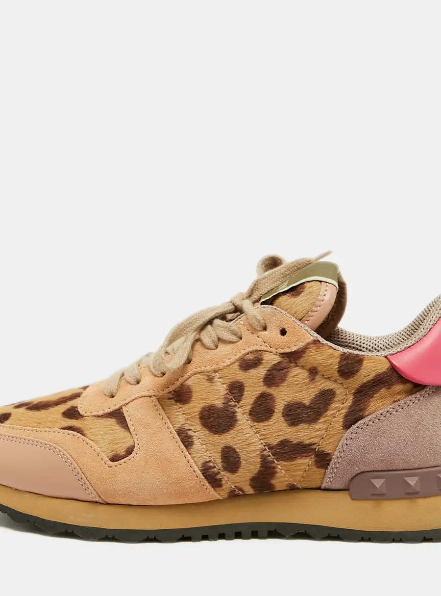 Valentino Rockrunner Size 39 Multicolor Leopard Print Calf Hair, Leather and Suede Low Top Sneakers