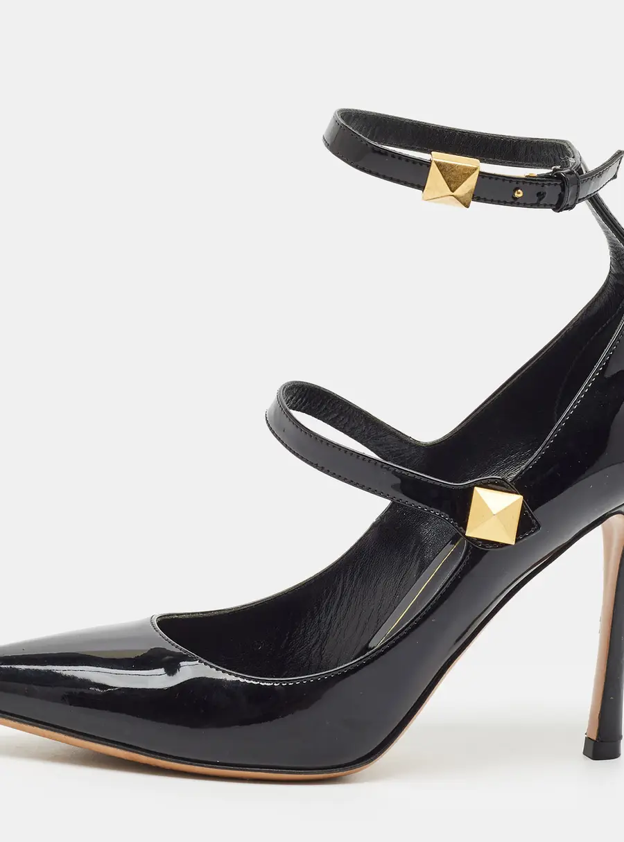 Valentino Rockstud Size 39 Black Patent Leather Ankle Strap Pumps