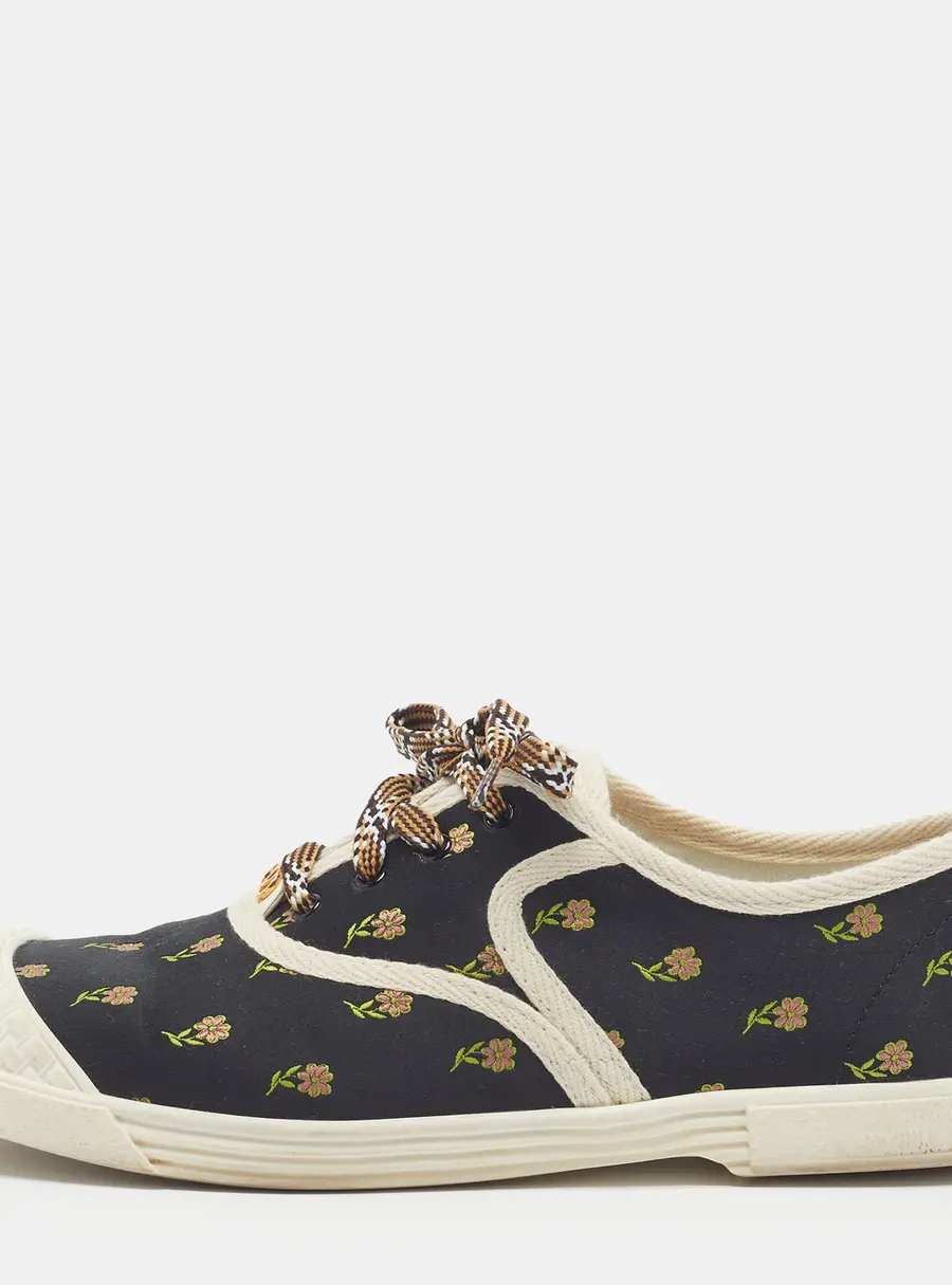 Valentino Chromathon Size 37.5 Navy Blue Canvas and Satin Low Top Sneakers