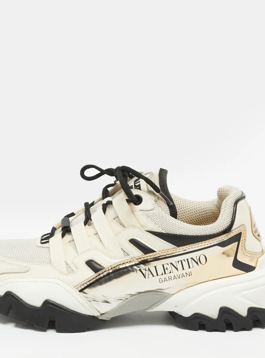 Valentino Climbers Size 37.5 Cream/Gold Leather and Mesh Lace Up Sneakers
