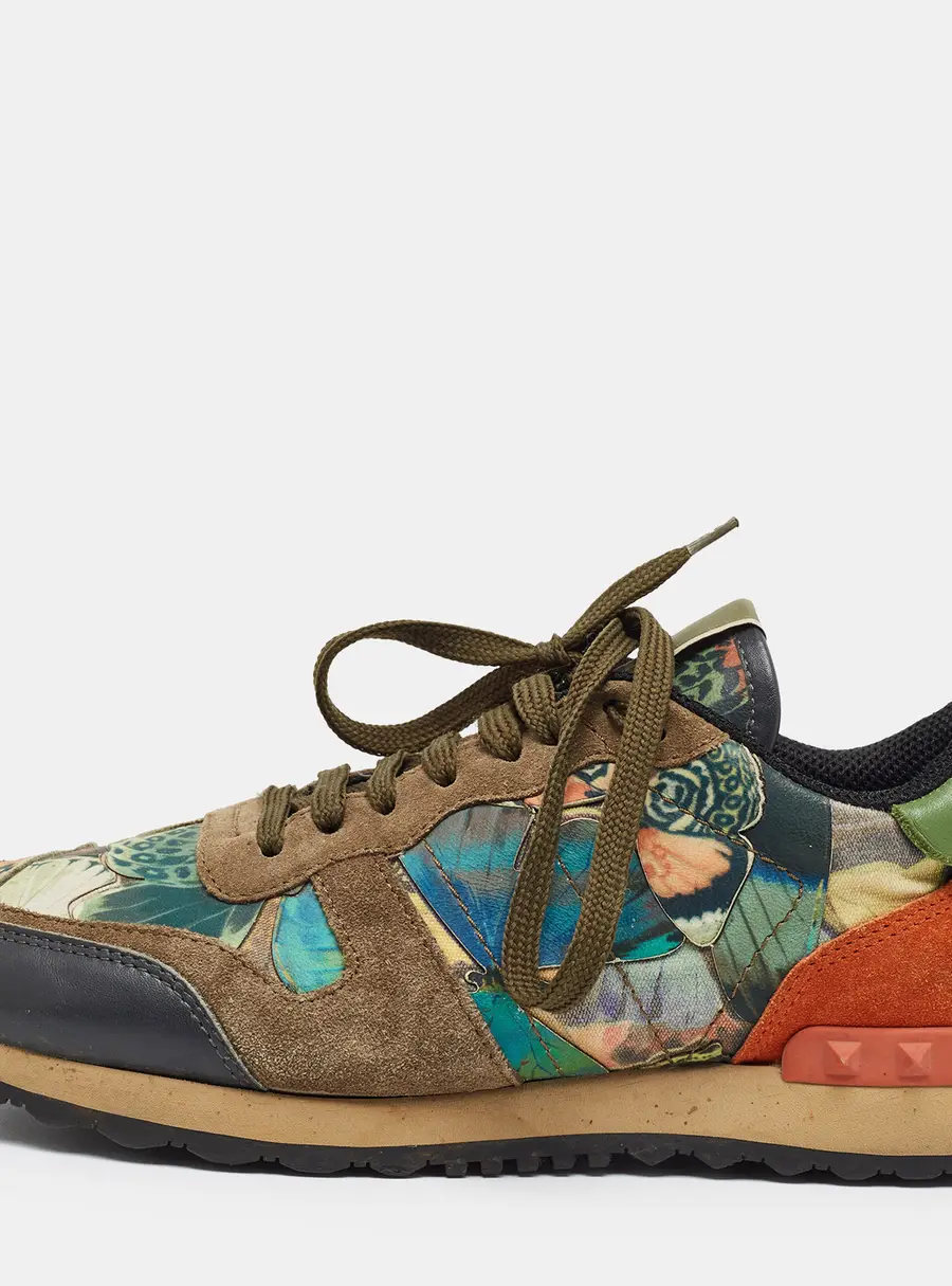 Valentino Rockrunner Size 39 Multicolor Camouflage Leather and Suede Low Top Sneakers