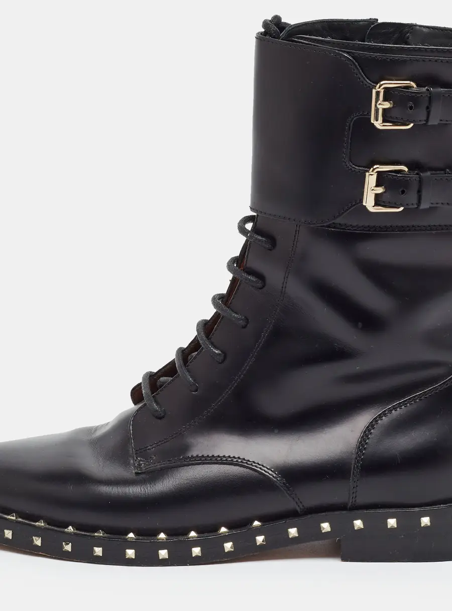 Valentino Rockstud Size 37 Black Leather Combat Boots