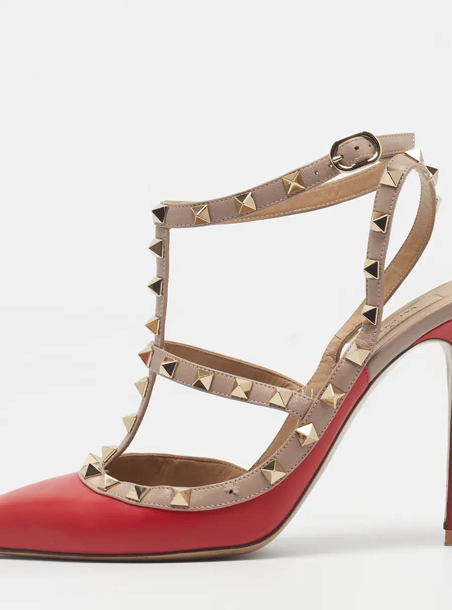Valentino Rockstud Size 41 Red/Beige Leather Pumps