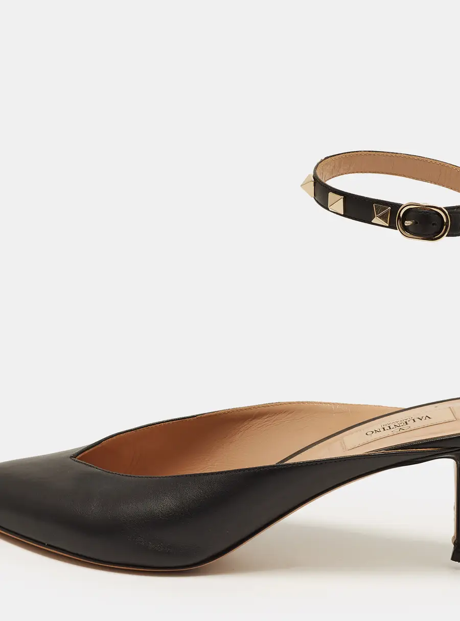 Valentino Rockstud Size 39 Black Leather Hyper Ankle Strap Pumps