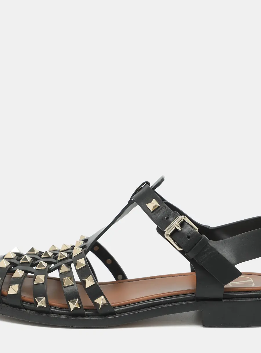 Valentino Rockstud Size 38 Black Leather Fisherman Sandals