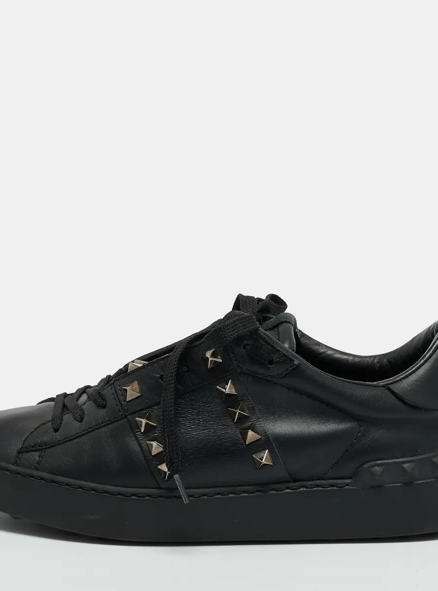 Valentino Rockstud Untitled Size 37.5 Black Leather Lace Up Sneakers