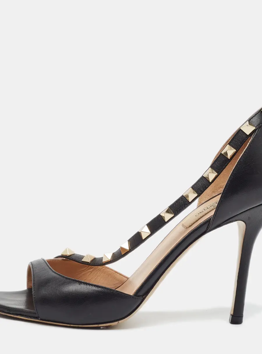 Valentino Rockstud Size 38.5 Black Leather D'orsay Sandals