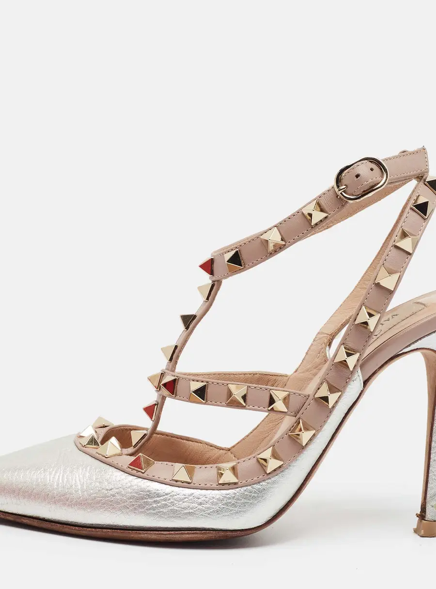 Valentino Rockstud Size 36 Silver/Beige Leather Pumps