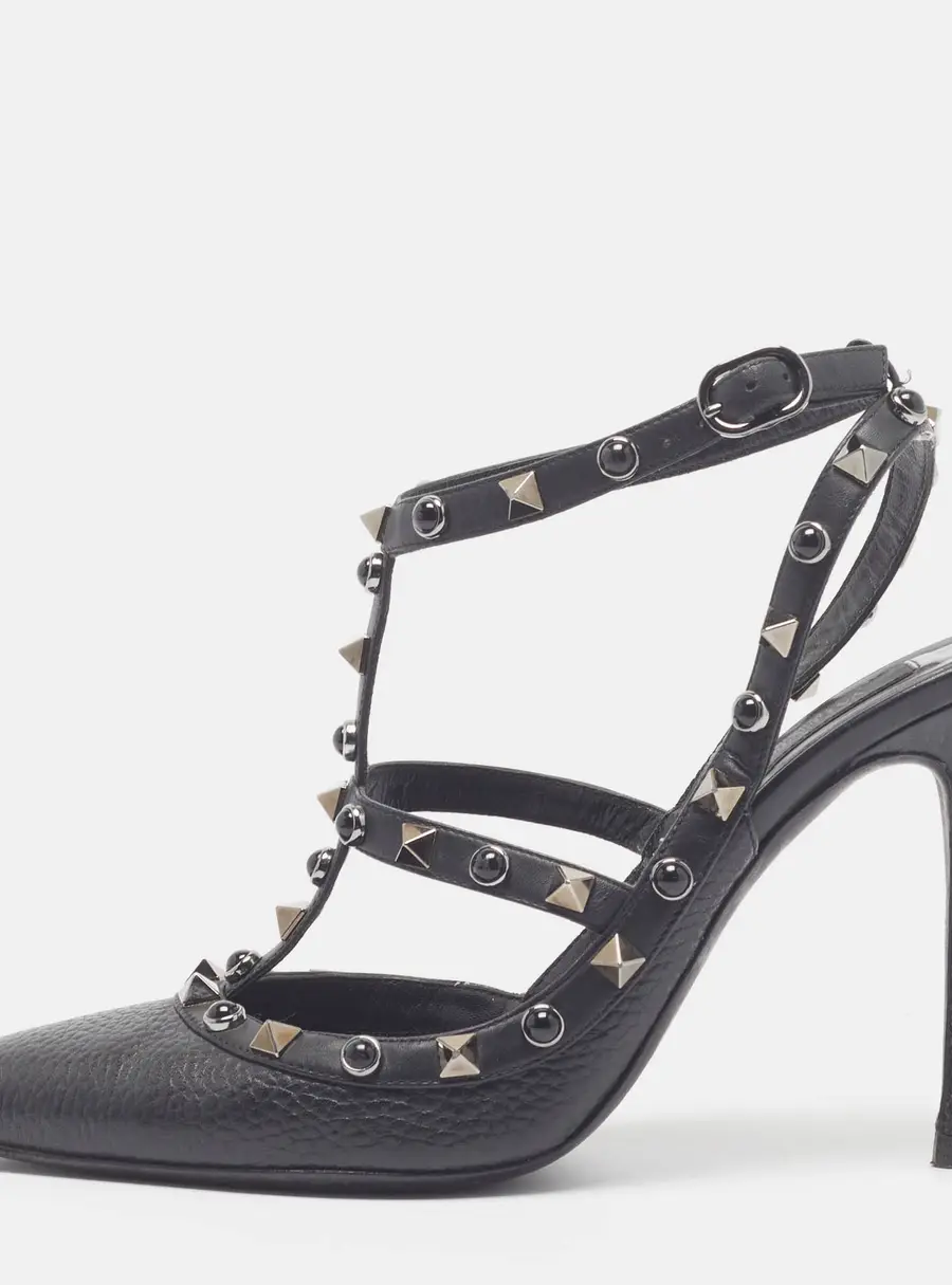 Valentino Rockstud Caged Size 38.5 Black Leather Pumps