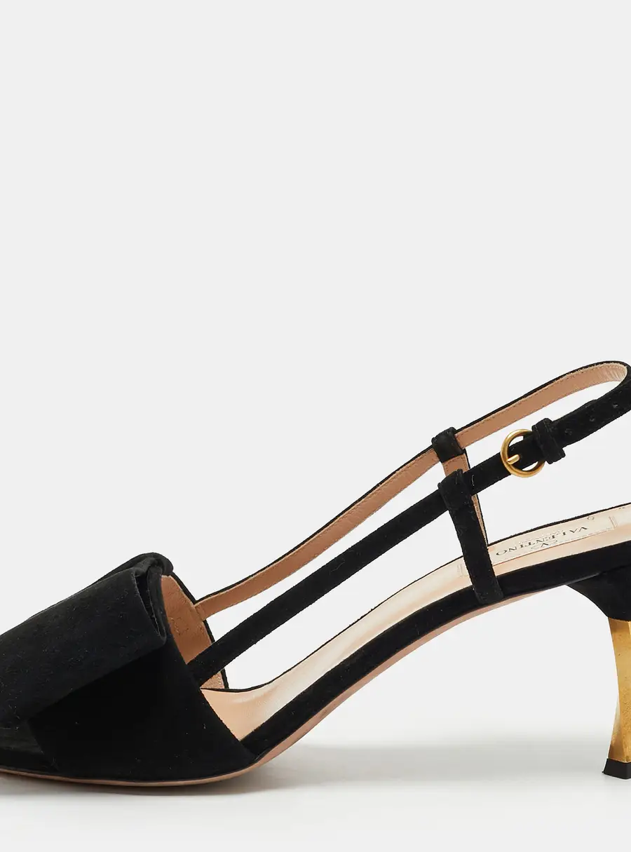 Valentino Bow Size 41 Black Suede Ankle Strap Sandals