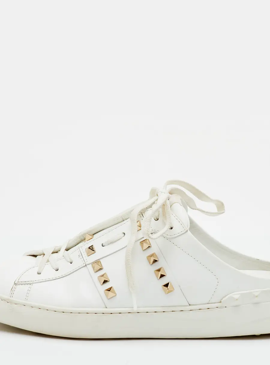 Valentino Rockstud Size 41 White Leather Low Top Mule Sneakers