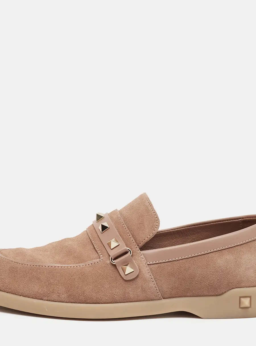 Valentino Rockstud Size 38.5 Beige Suede And Leather Loafers