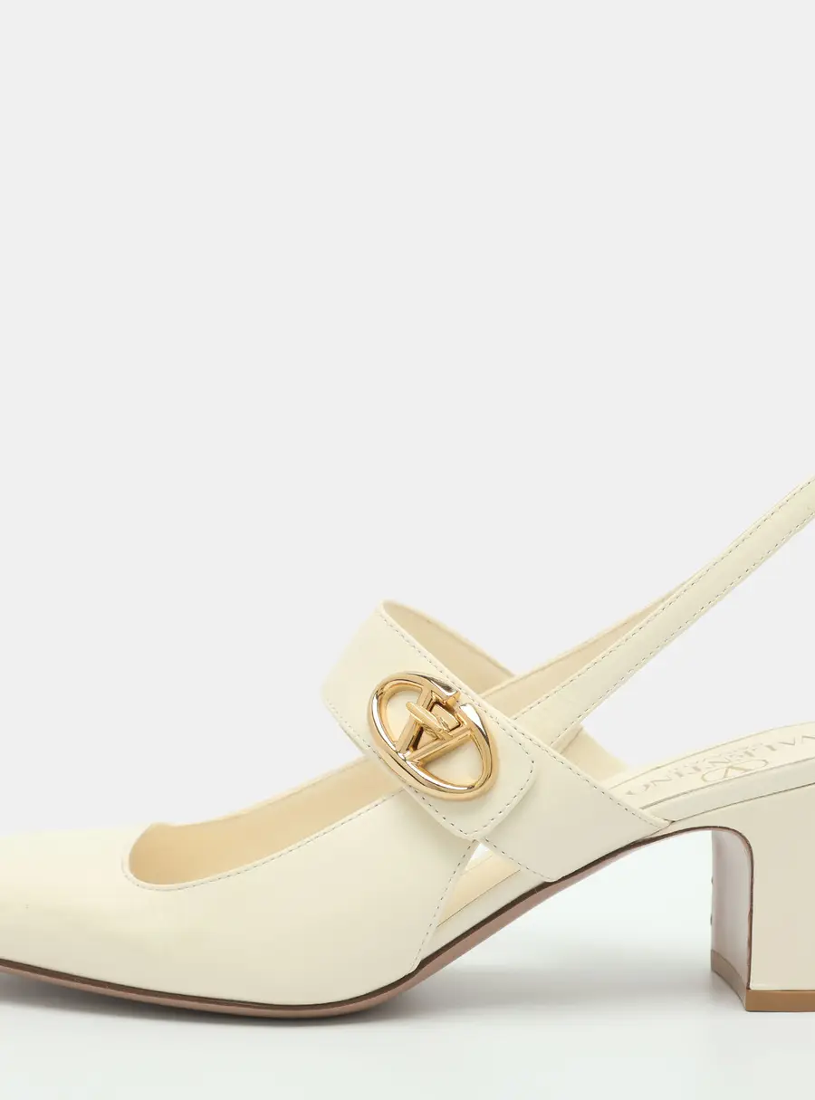 Valentino VLogo Locker Size 37.5 White Leather Slingback Pumps